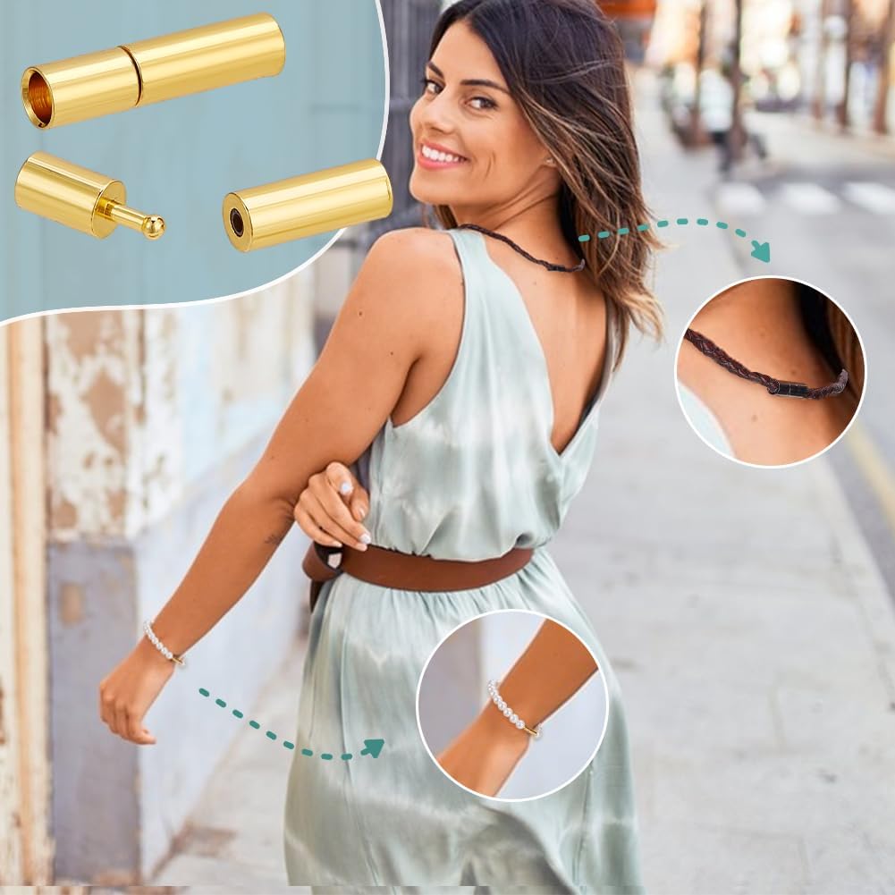 PH PandaHall 24PCS 6 Styles Brass Bayonet Connectors Column Push Clasps Cord End Cap Barrel Beads Cylinder Bracelet Clasps Smooth Column End for DIY Bracelet Necklace Making Hole 3mm/5mm - Image 6