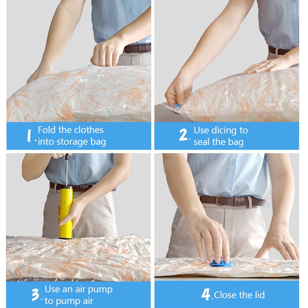 AKT Bolsas de Almacenamiento al Vacío - 4 PC Fuerte Bolsas de Vacío Reutilizables con 2 Bomba (Mano/Eléctrico) Reutilizable para la Ropa de Cama Edredones Almohada
