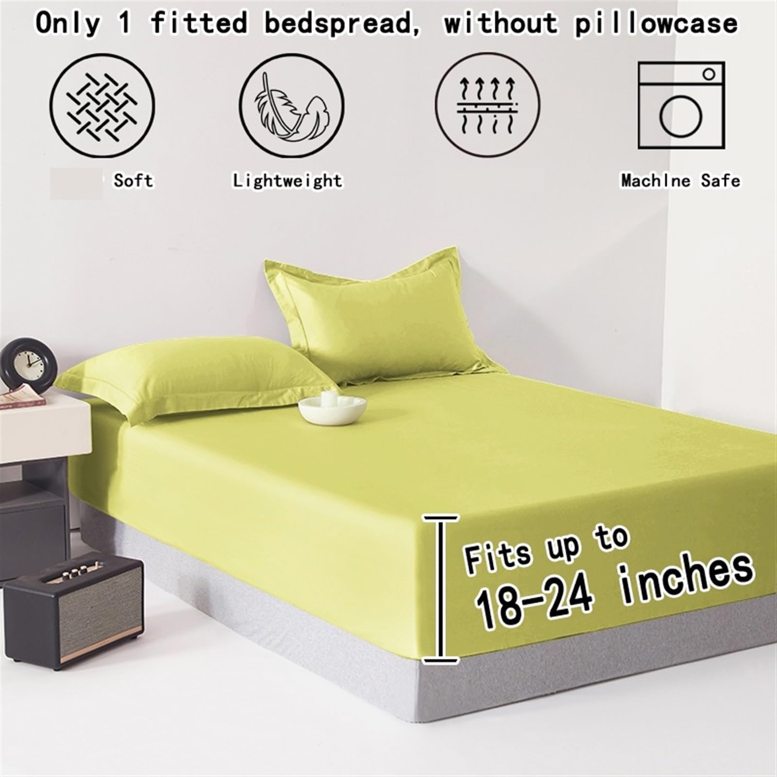 Draps Housses Drap de lit Vert Mat à Poche Ultra Profonde