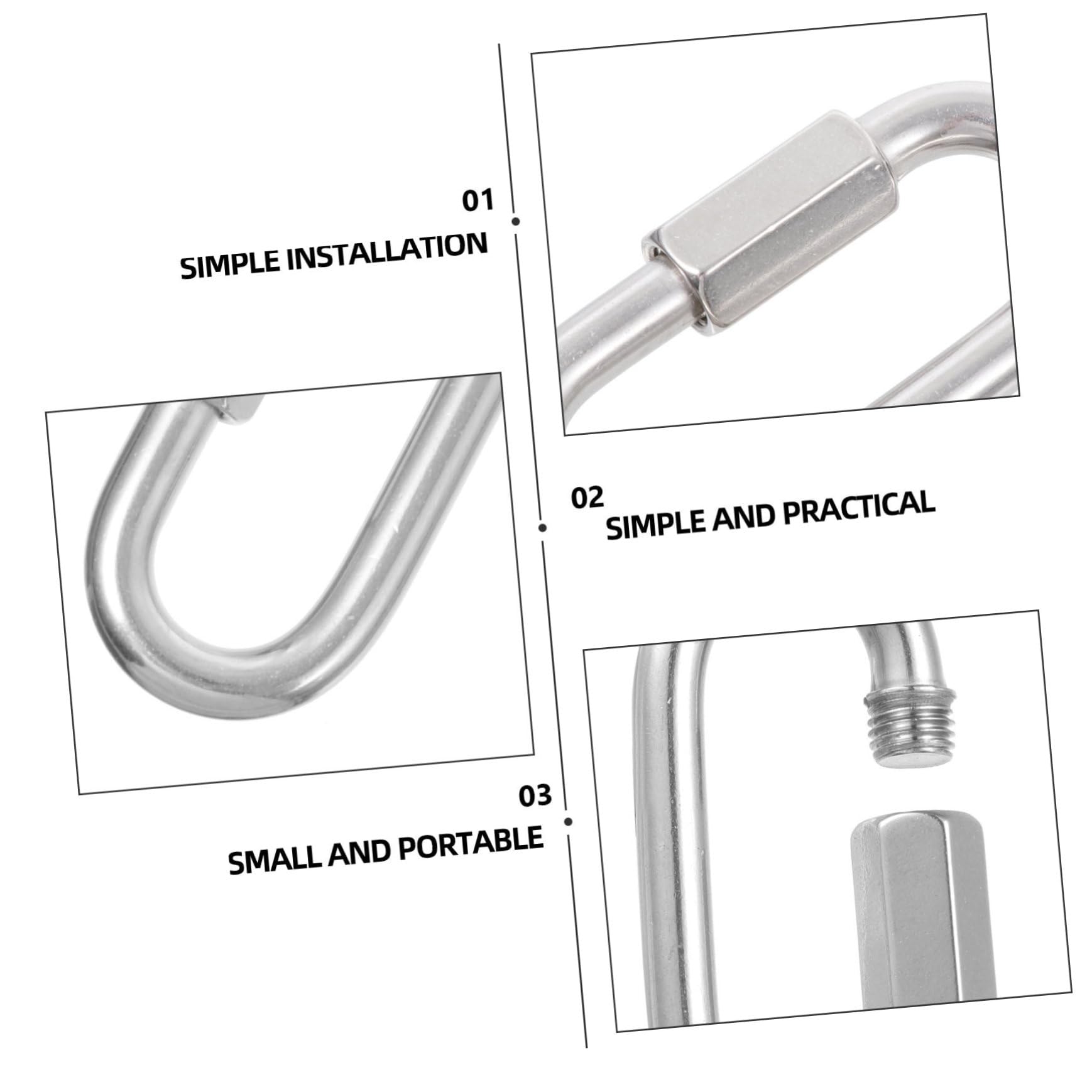 NAMOARLY Stainless Steel Carabiner Connector 5pcs Screw Link Chain for Locking Quick Connectors