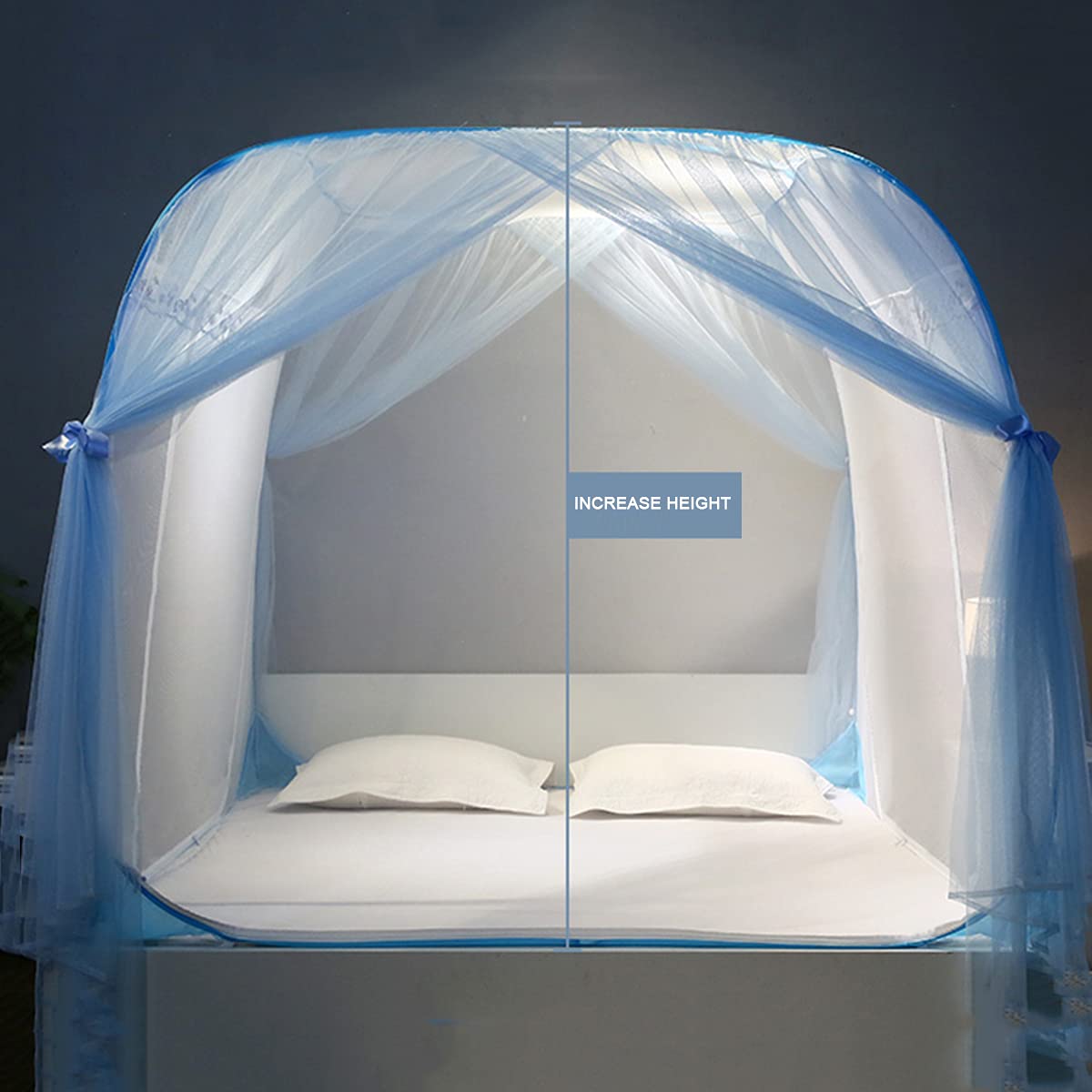 Zanzariera per Letto, baldacchino Pieghevole per Letto, Tenda da Campeggio Anti-zanzare a Doppio Strato con Fondo Facile da installare, Blu, per Letto da 1,5 m