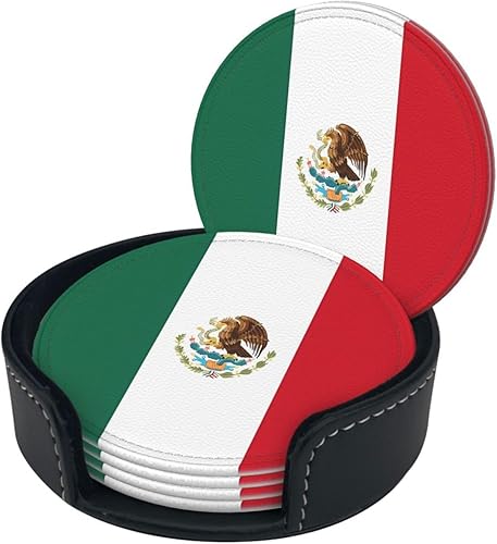 Miniatura 2 de Juego de 6 posavasos redondos de piel sintética con soporte para exteriores, oficina, bar, divertida decoración de escritorio resistente al calor