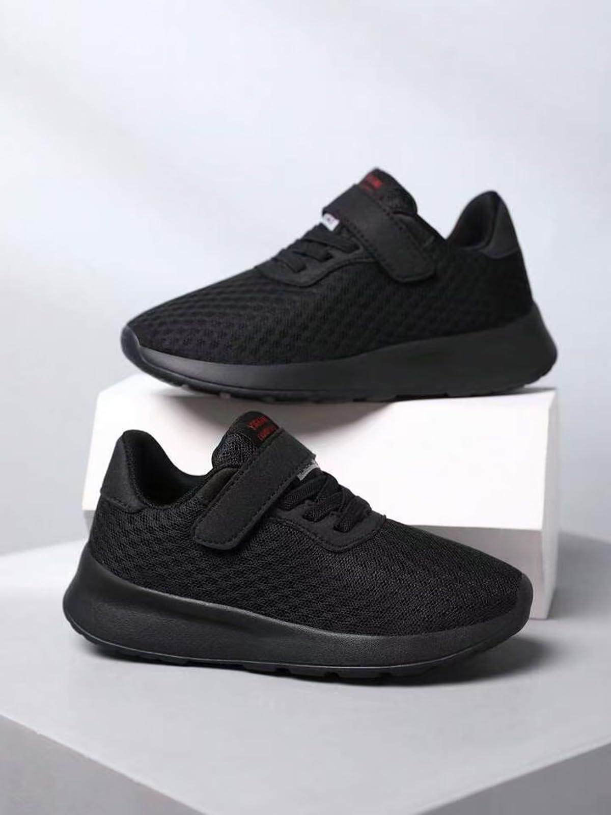 Kids Athletic Shoes Lightweight Breathable Mesh Design for Sports School & Daily Wear, Black, 1 Big Kid