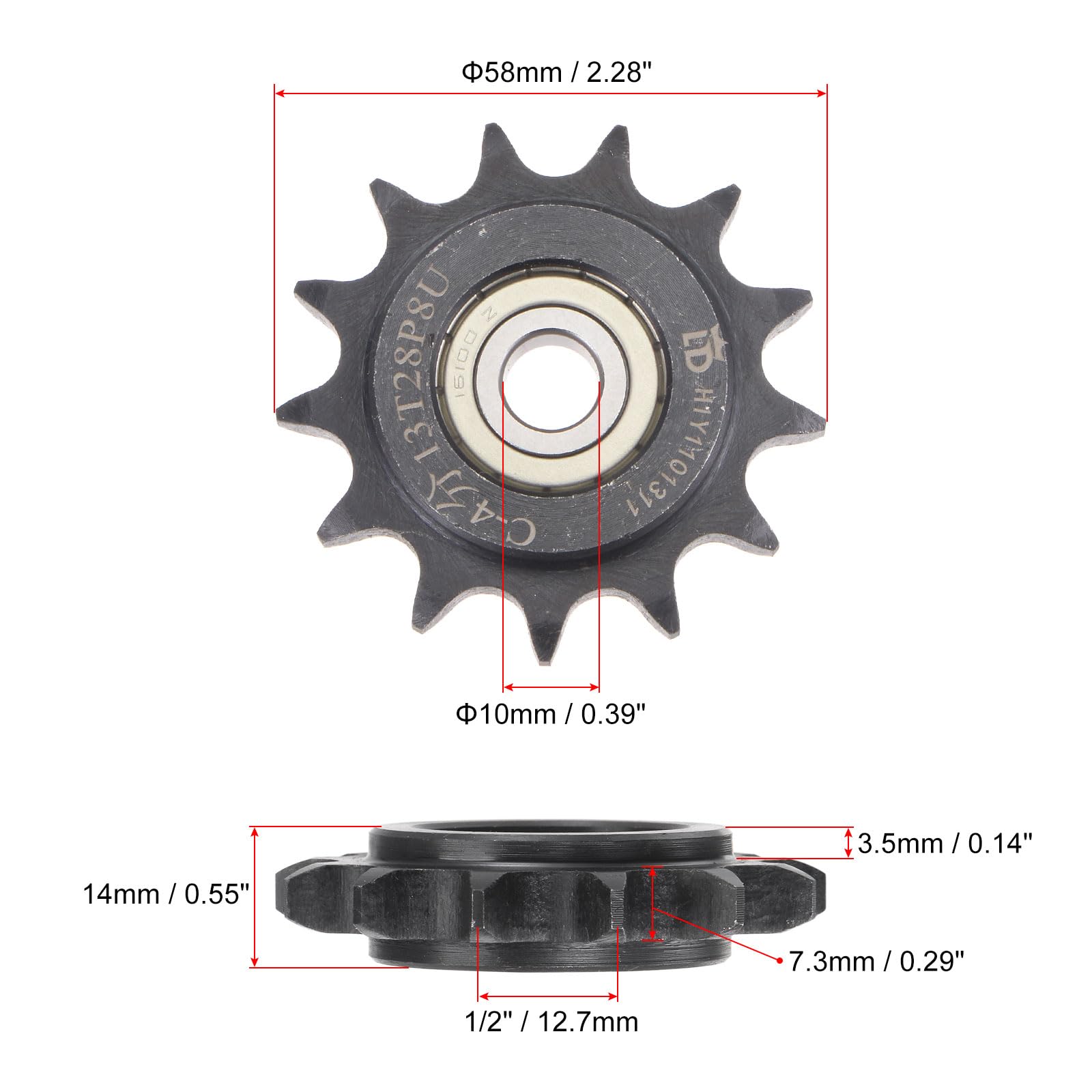 uxcell Chain Idler Sprocket, 10mm Bore 1/2" Pitch 13 Tooth Tensioner — Amazon image 2