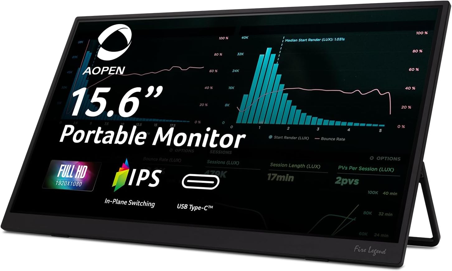 Acer AOPEN 16PM1Q Portable Monitor with desktop displayed
