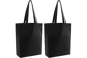 2 Pcs Reusable Large Canvas Tote Bags in Black
