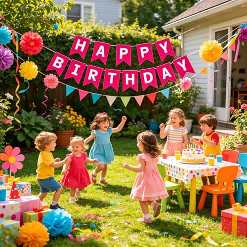 Image of Happy Birthday Banner Birthday Party Supplies (Rose Red)