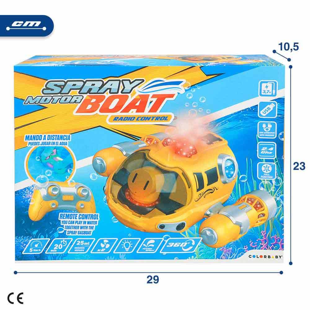 ColorBaby Submarino teledirigido, 5 km/h, 25 m, Rotación 360 Grados, con Luces y Spray Agua, 2.4 GHz, Mando Sumergible, Regalo para niños, Juguetes acuáticos, Barco Juguete Piscina (47670)