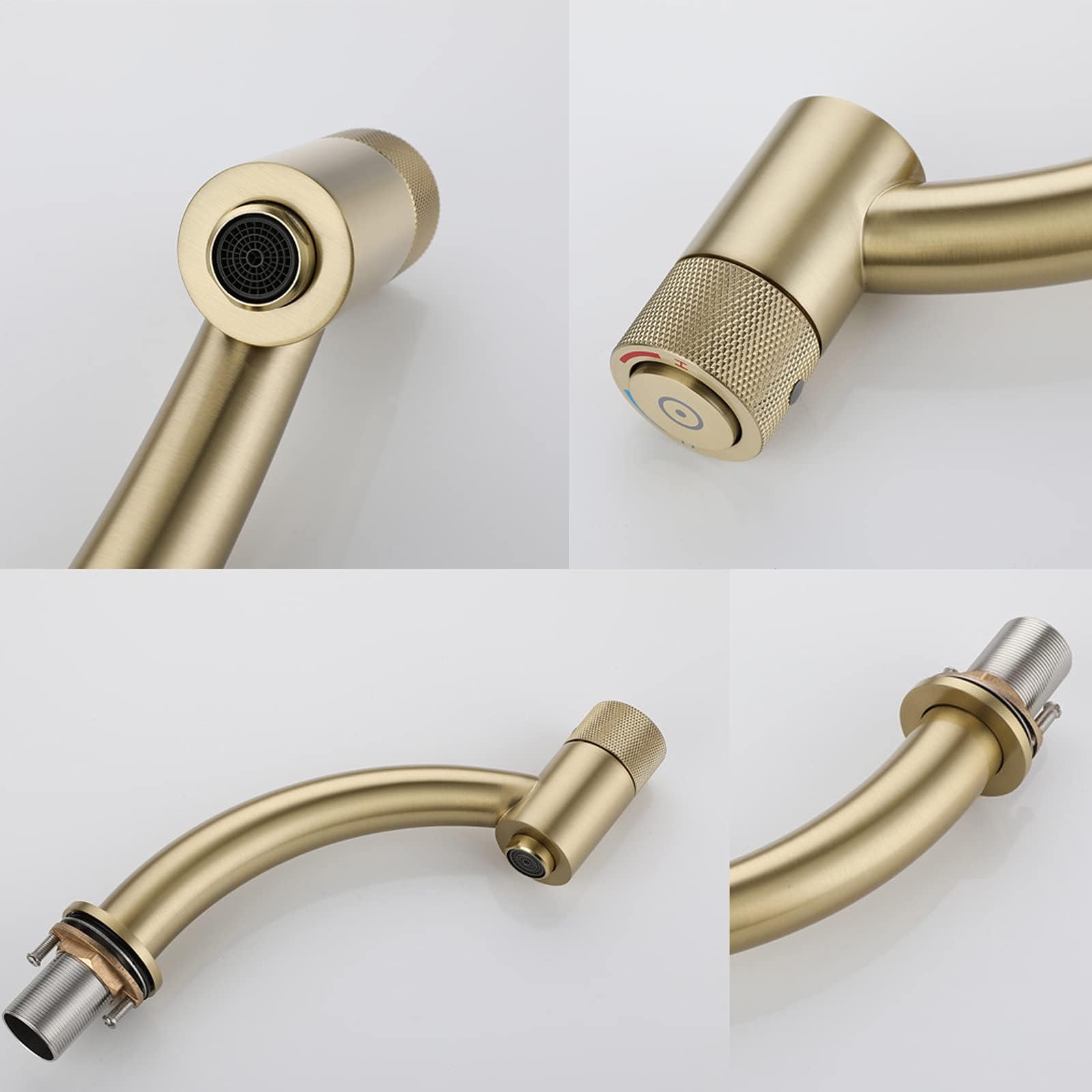 Aireador de Grifo de Lavabo Creativity, Grifo Monomando Expuesto para Lavabo de baño, Grifo de Lavabo de un Orificio, grifos de tocador de latón, Oro Cepillado