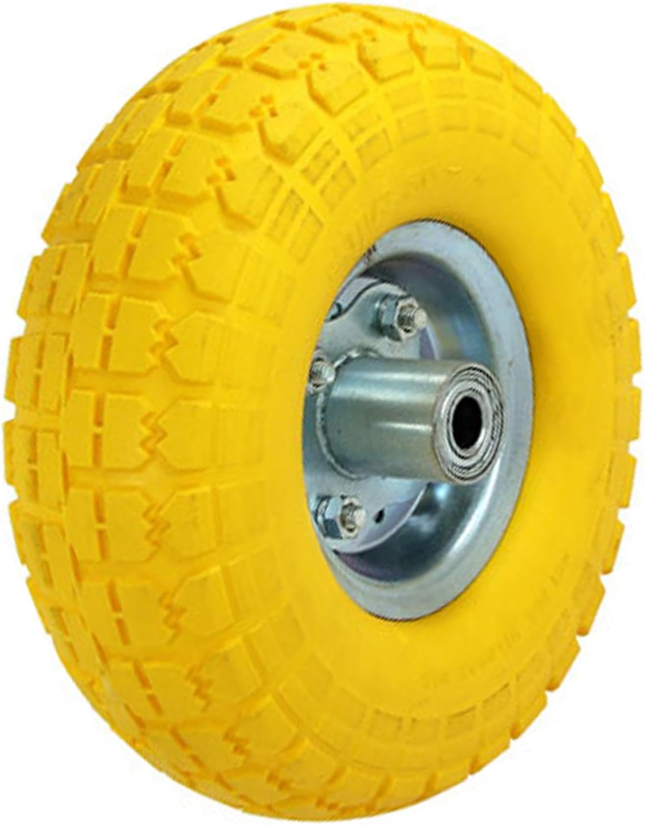 ® 10" Yellow Puncture Burst Proof Solid Rubber Sack Truck Trolley Wheel & Axle