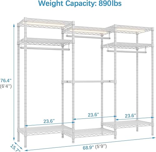 Miniatura 7 de VIPEK V5L i1 - Perchero resistente con luces LED regulables, 3000 K blanco cálido, percheros de metal para colgar ropa, armario independiente grande