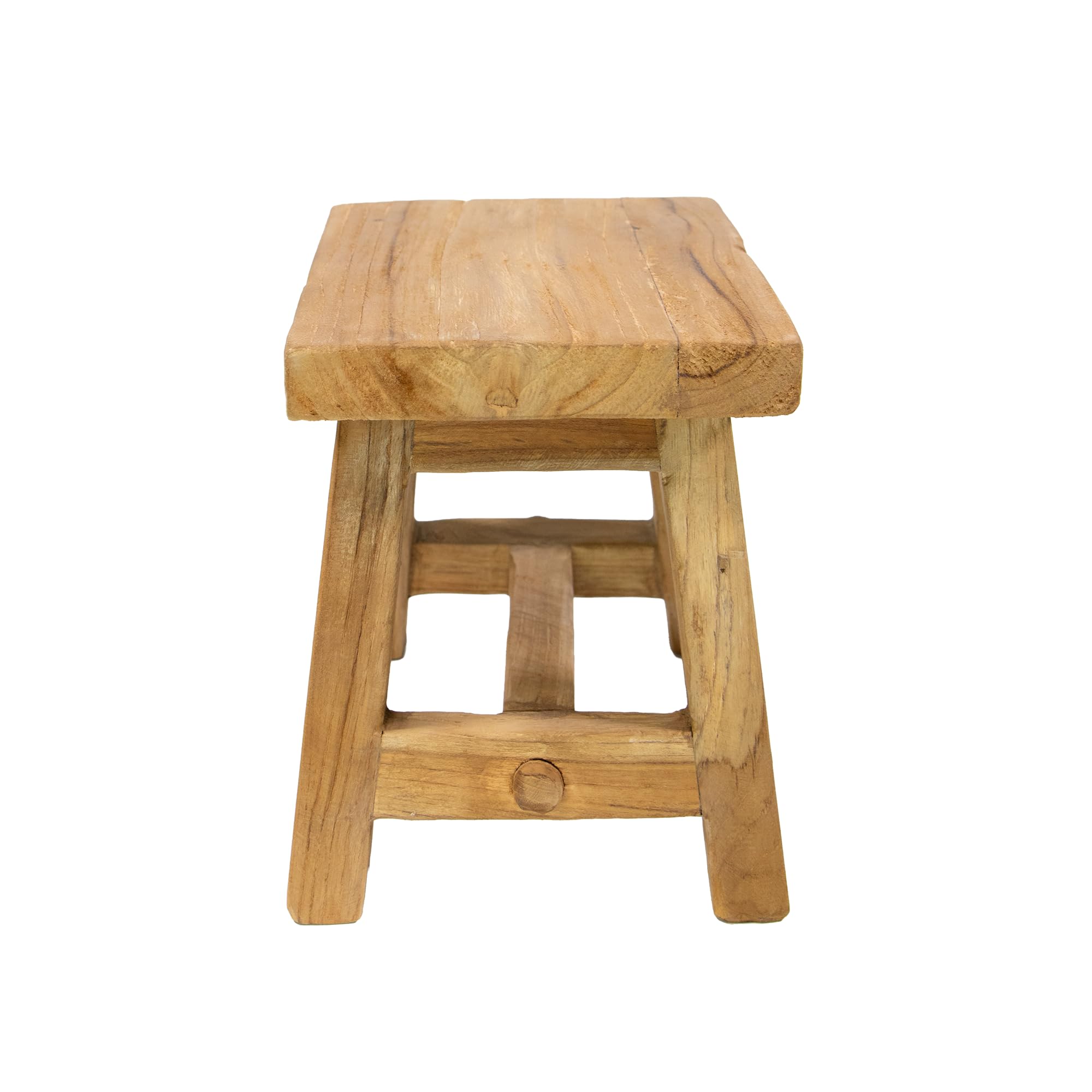 mgc24 Tabouret en teck naturel 30 x 20 x 25 cm - Tabouret en teck massif pour salon, salle de bain et jardin - Fait à la main, stable et décoratif - Tabouret pour plantes