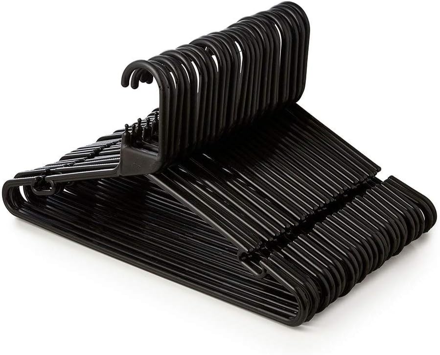 Techno Packaging Ltd Pack of 150 Black Plastic Cloth Hangers – Perfect use For Heavy Dresses Like, Coats, Jackets, Pants and Laundry - 37cm x 11.5cm