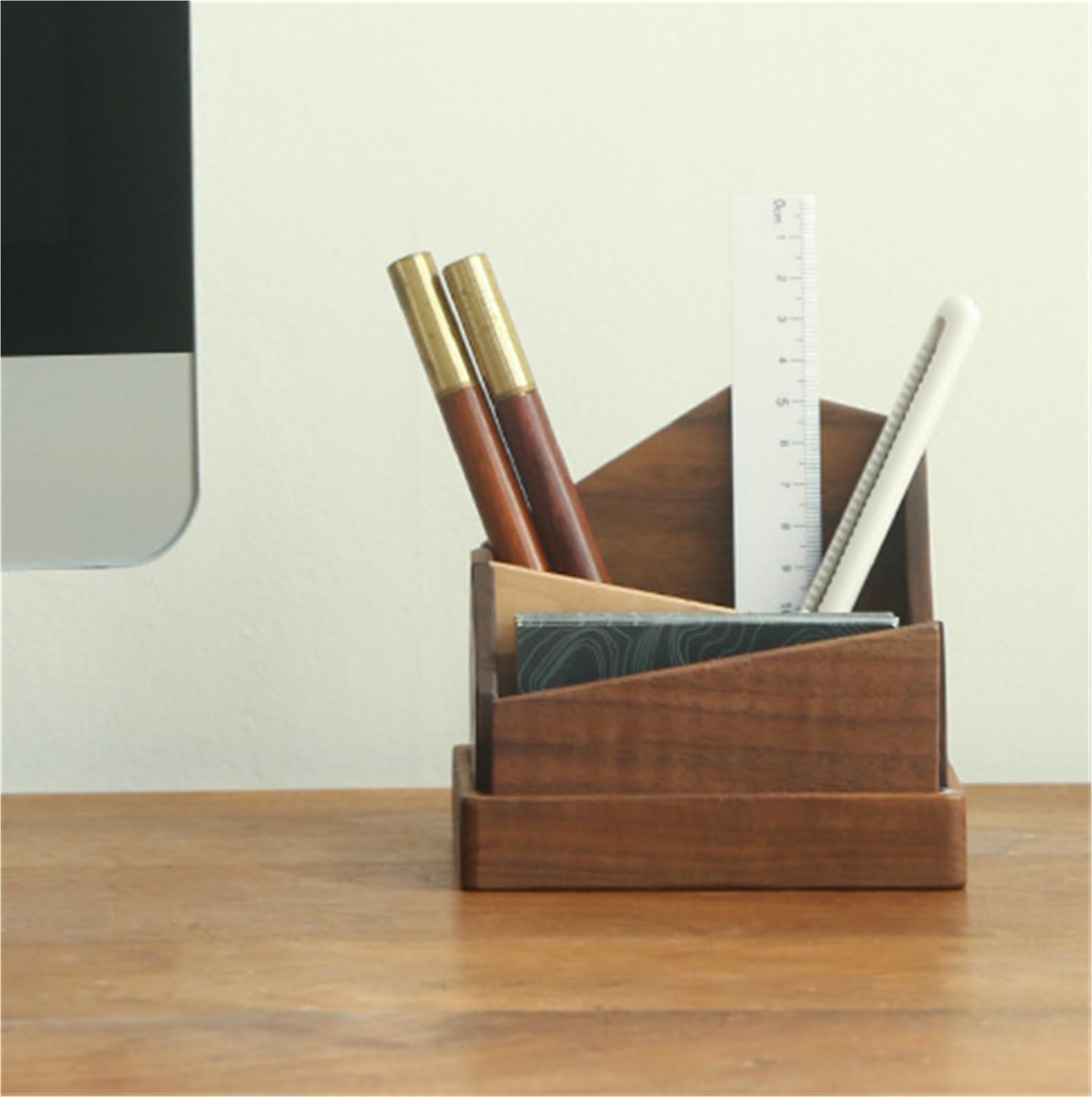 Expositor, Tarjetero de madera | Escritorio de oficina Bruin 11,2x10x12cm: Tarjetero