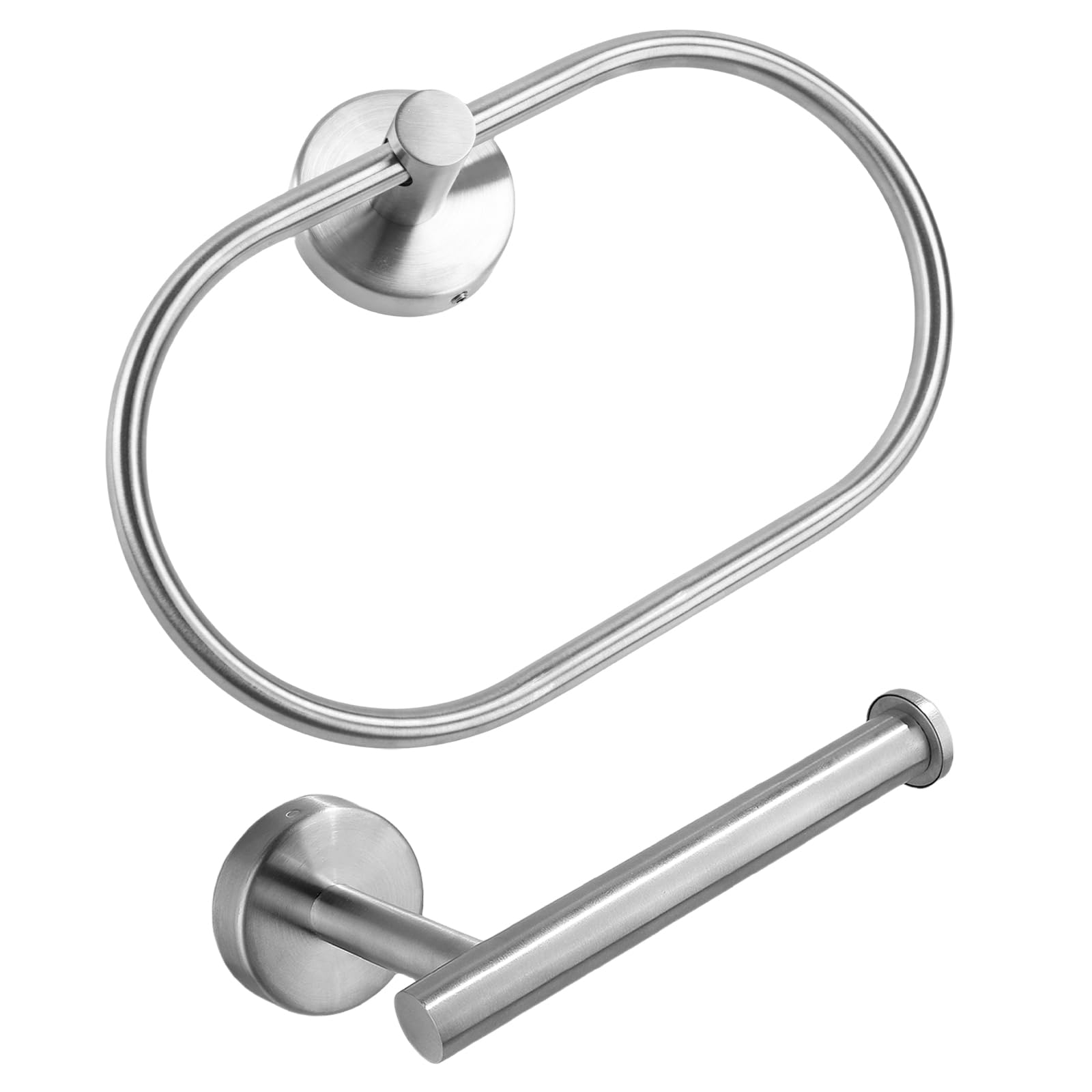 Bathroom Towel Holder Wall Mounted - Hand Towel Holder + Toilet Roll Holder 2 Set 09-0207, Silver 2 Set