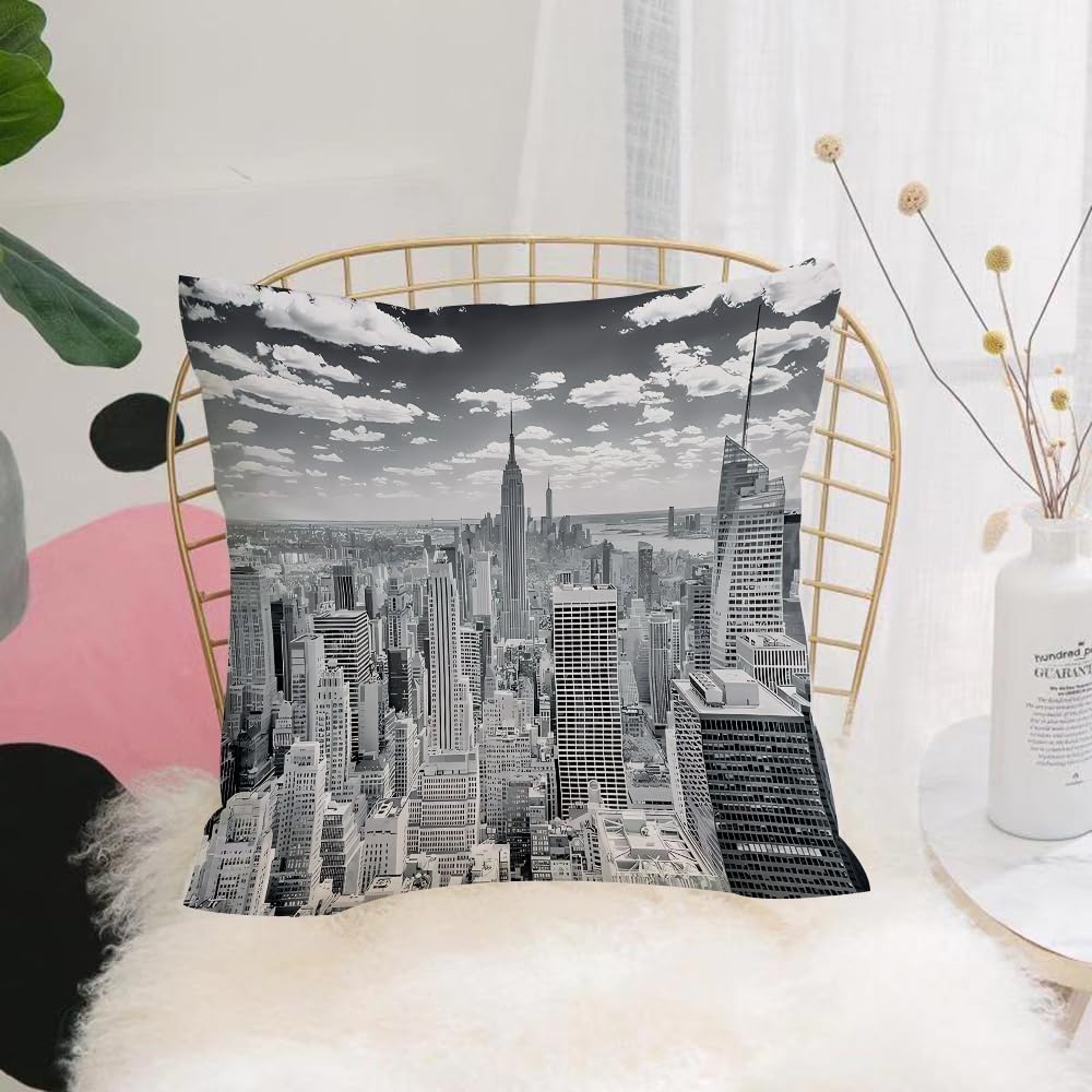 Hyosxw New York City In Black And White. Aerial Vie - A4 Cushion Cover,Throw Pillow Case Home Decorative For Living Room Bedroom Sofa Chair 18X18 Inch,New York City In Black And White. Aerial View,Pillowcase 45X45cm