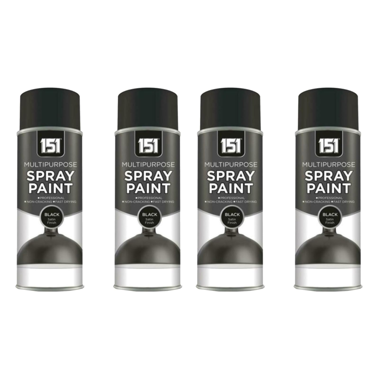 Ysamax 4Pcs 151 Multi-Purpose Black Satin Spray Paint, Professional-Quality, Ease Of Use, Durability, And Aesthetic Appeal, Spray Mechanism, 400Ml, (4Pcs)