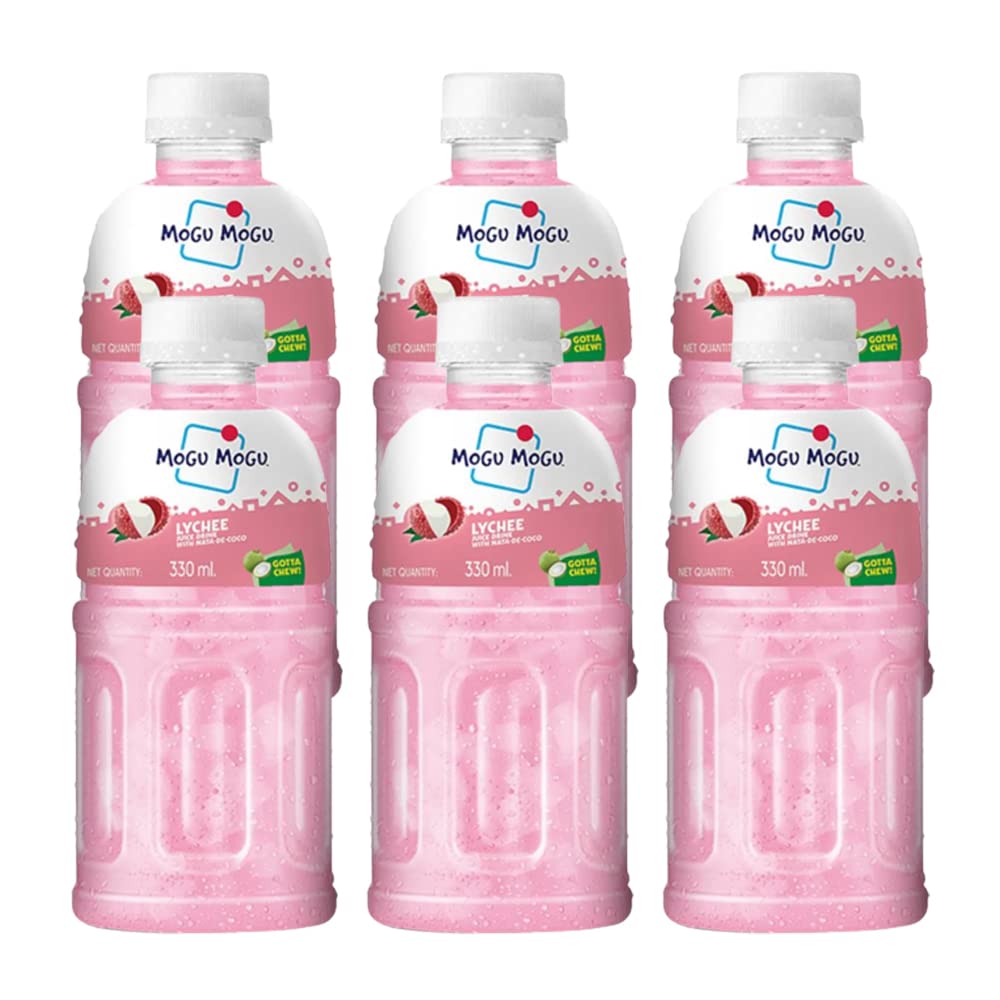 Mogu Mogu Varied Flavored Drinks - Nata De Coco Juice - Jelly Texture - Refreshing Taste - Fun Drinking During Hot Summers Or Take Them on Trip & Picnics (Lychee 330ML, Pack of 6)