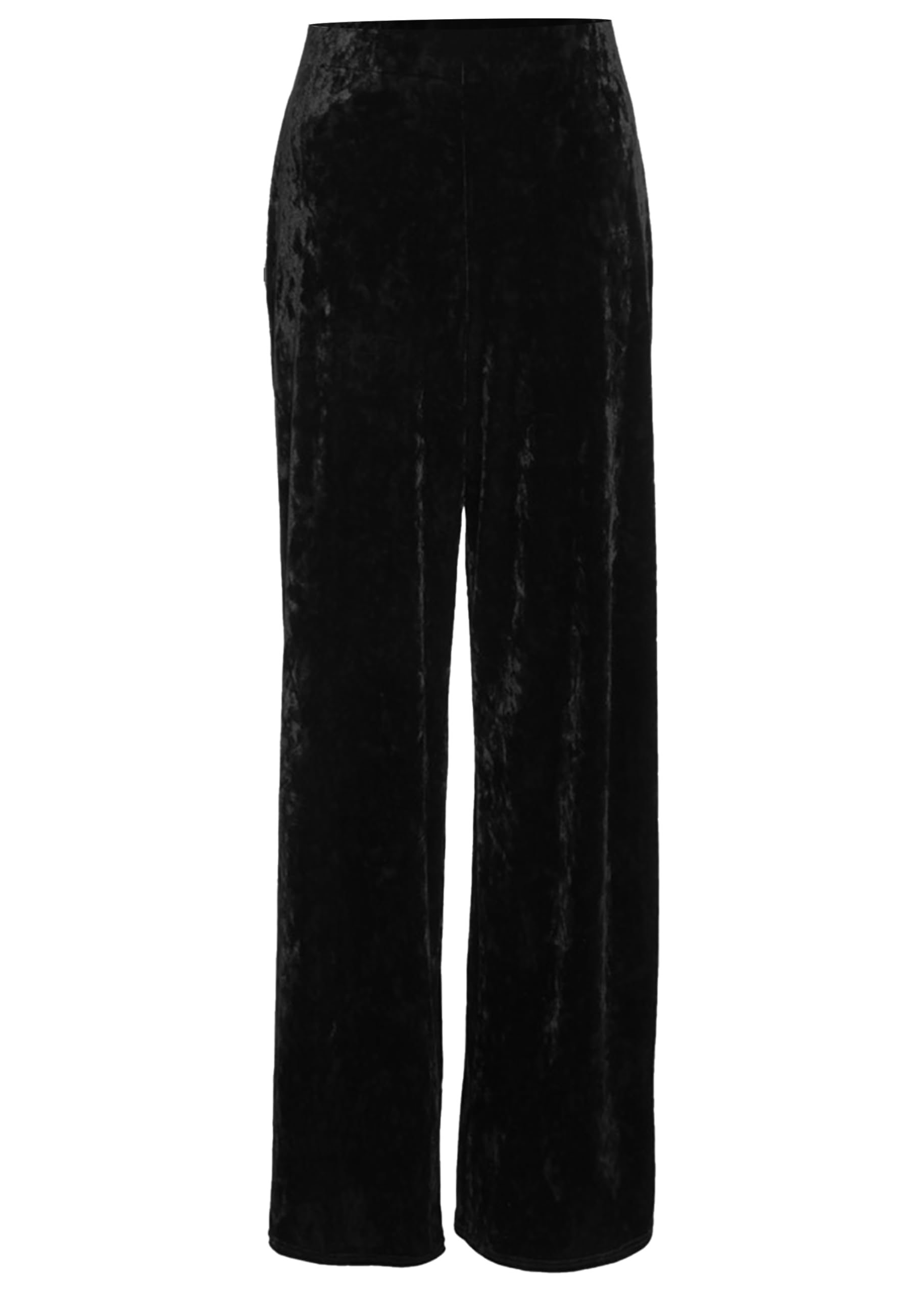 Ploutos World Wide Women's Black Velvet Palazzo Trouser, Plus Size Wide Flared Elasticated Waist Pants With Side Pockets, Velour Velvet Winter Bottoms (Uk, Numeric, 20, 22, Plus, Regular, )