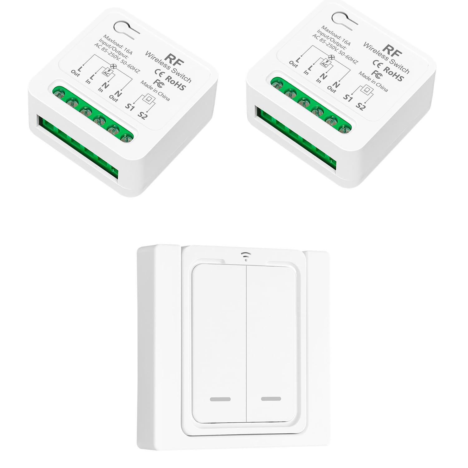 Kit Interrupteurs Sans Fil, Fonctionne Avec Un Interrupteur Mural, Portée De Contrôle Jusqu'à 100 M Pour Lampes D'intérieur Ampoules LED, Récepteur Relais AC220 V 2000 W(1 À 2)