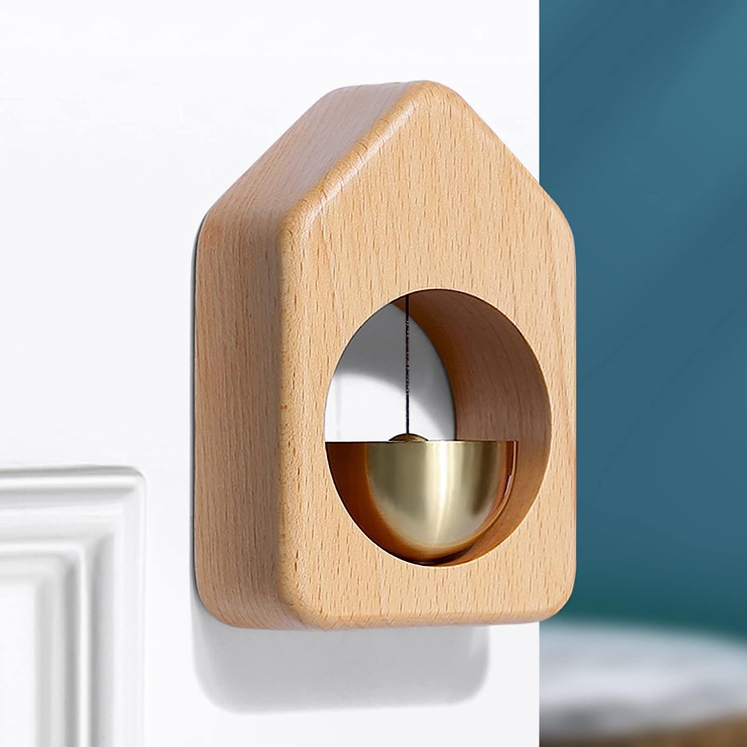 Overa Magnetic Wood Door Bell with Copper Pendant - Shopkeepers Bell for Home Decor, Door Opening, Housewarming Gift (A)