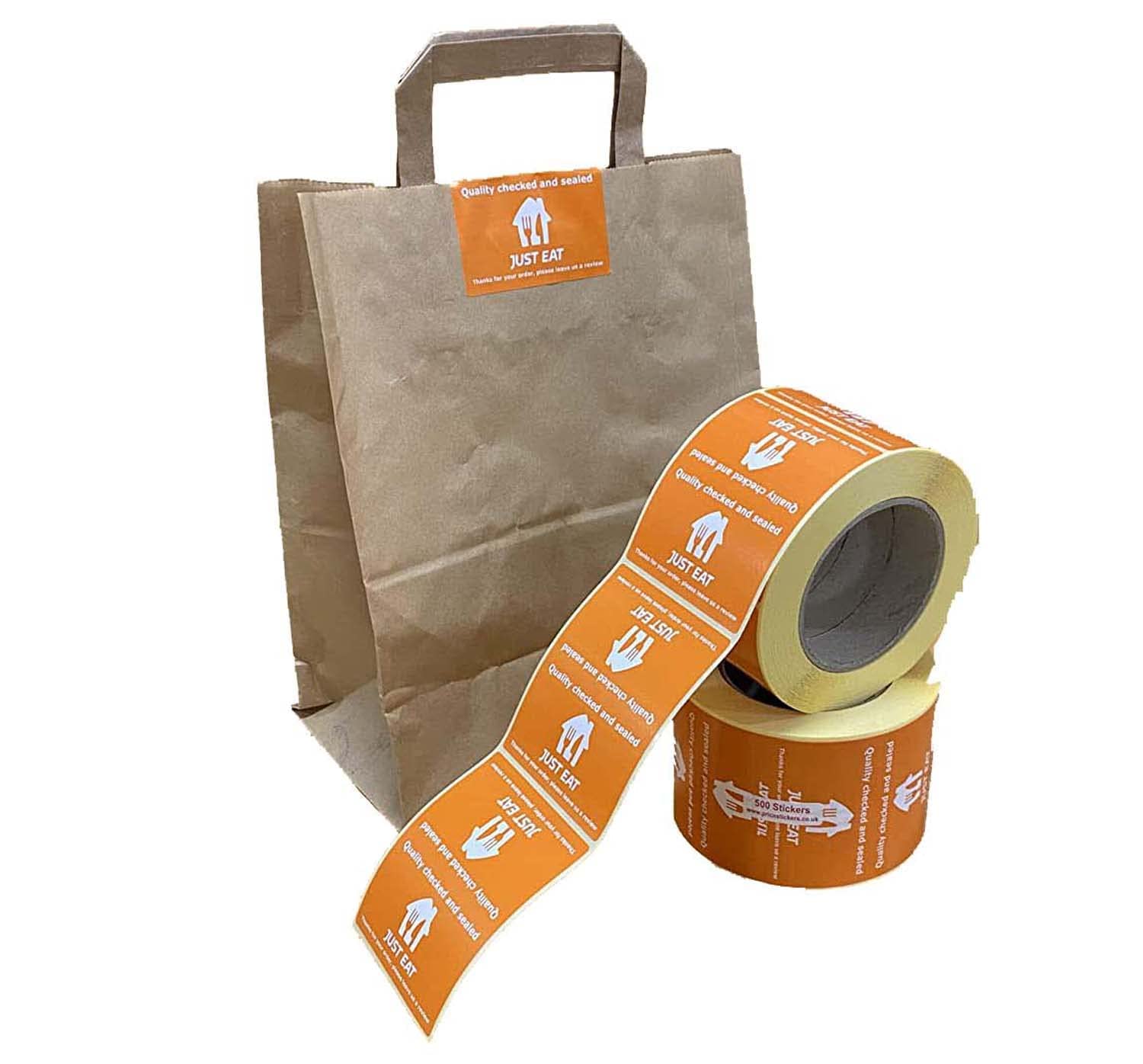 Just Eat Takeaway Bag Sticky Labels 80x100mm - 1000pcs/2 Rolls Labels Stickers Durable Sticky Food Bag Label, Self Adhesive Paper for Delivery Bags, Label Sticker Pack for Food Bags by Price Stickers