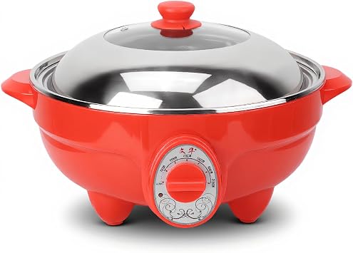 6L Electric Hot Pot Multifunction Pan BBQ Frying Cook Grill 2000W, Stainless Steel Food Cooker with Adjustable Power Buttons, 180 Degree Rotate Switch for Home Party Dinner