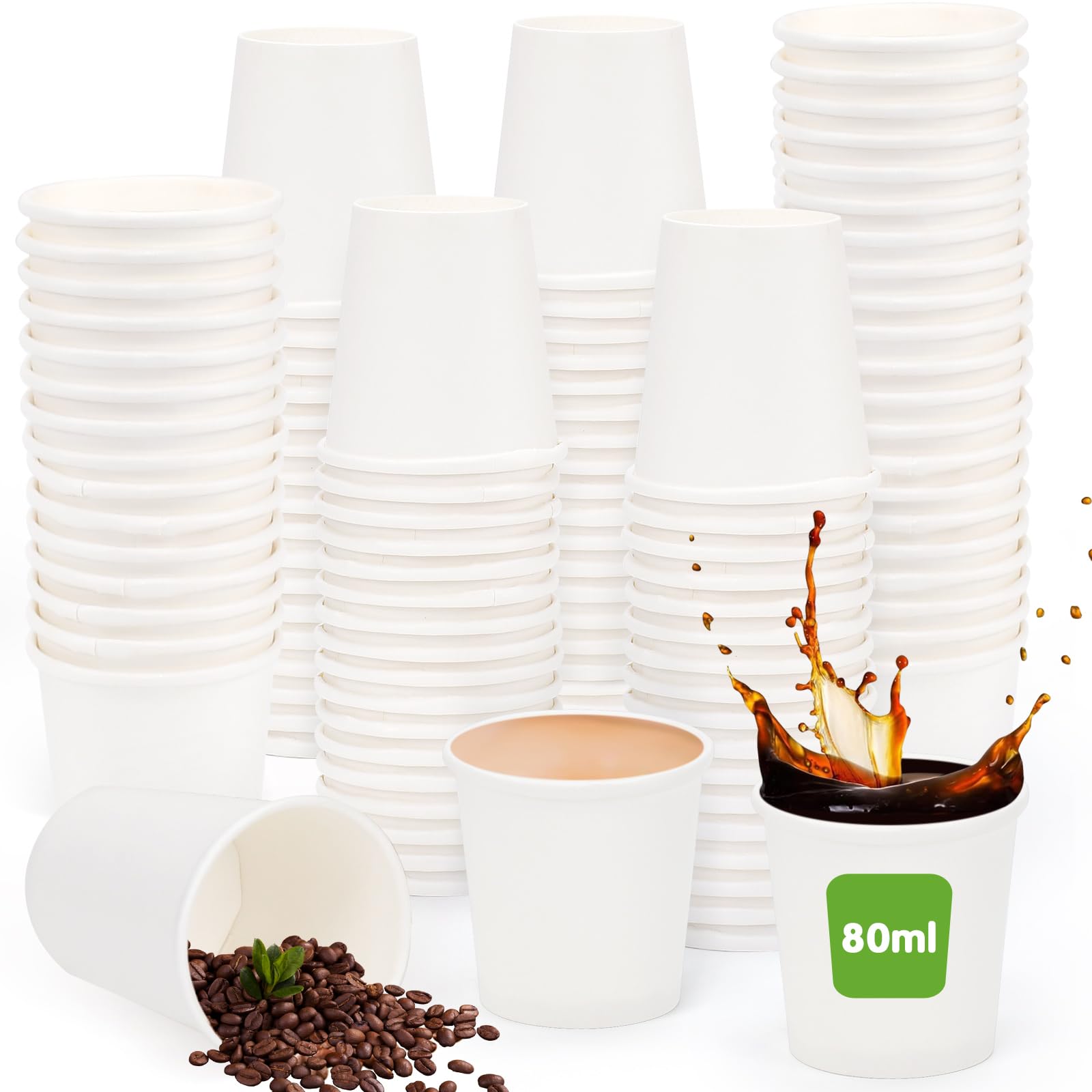 200 Gobelets En Papier 80ml Kleemeiero - Blanc, Biodégradables, Pour Café Chaud & Froid - Qualité Alimentaire Revêtement PE