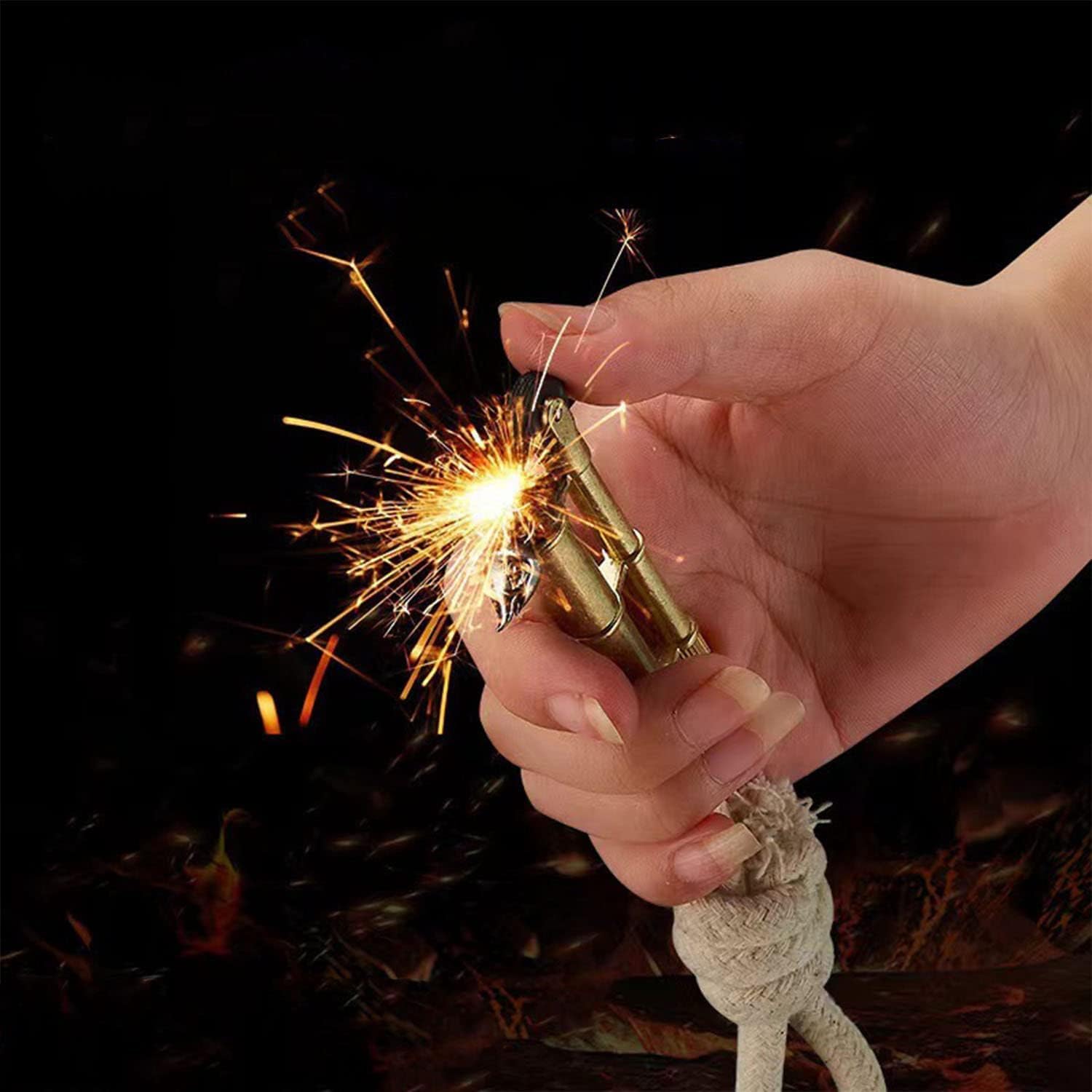 Feuerstarter, tragbares Outdoor-Überlebenswerkzeug, Metall-Treh-Seil-Design, keine Notwendigkeit für Kerosin oder Gas, ideal für Camping und Notfallsituationen