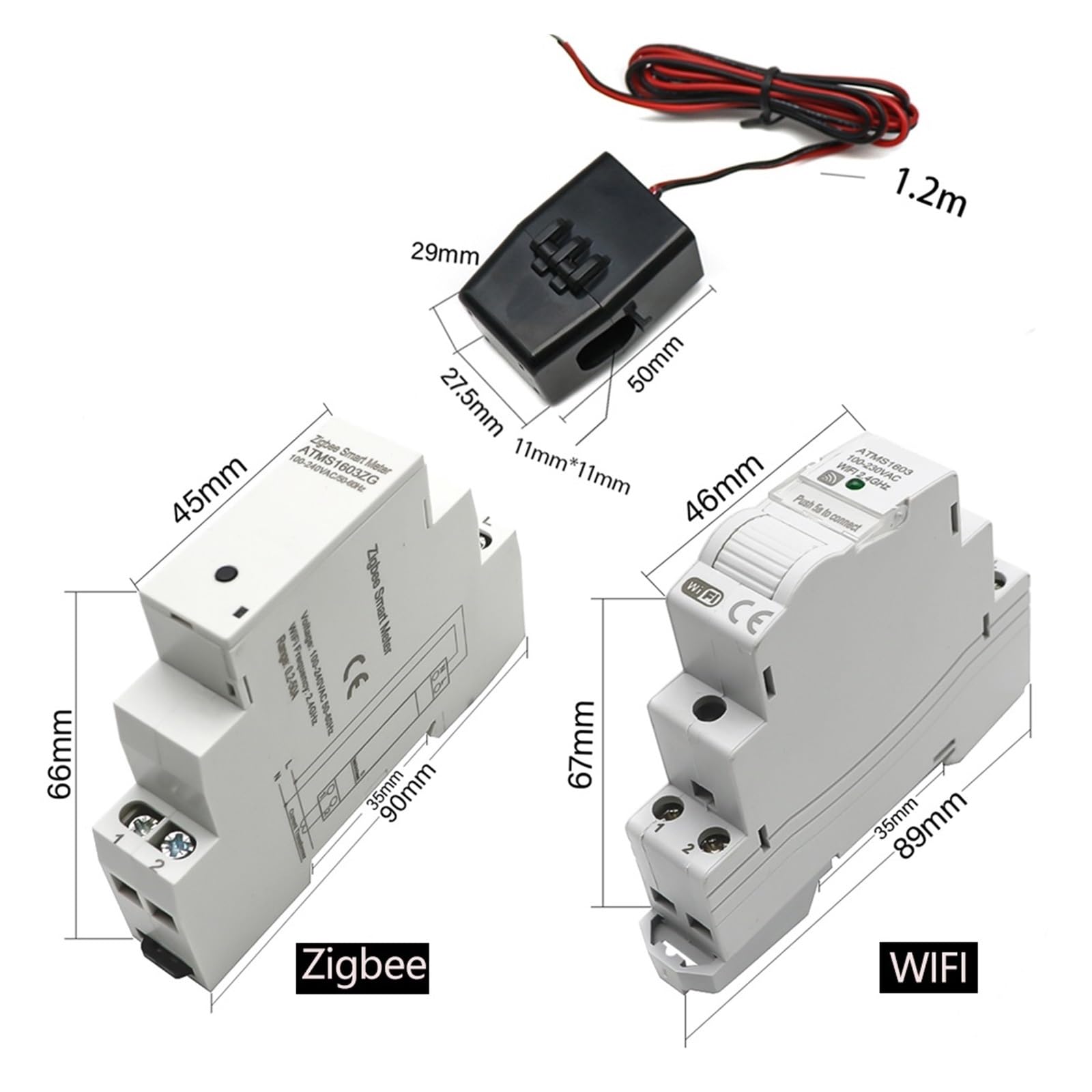 Tuya Smart WiFi Zigbee Licznik Energii Elektrycznej KWH Na Szynę Din Jednofazowy AC 50A 63A CT Miernik Prądu Przemiennego Aplikacja Monitor W Czasie Rzeczywistym Moc Monitorowanie Energii(Wifi,63A)