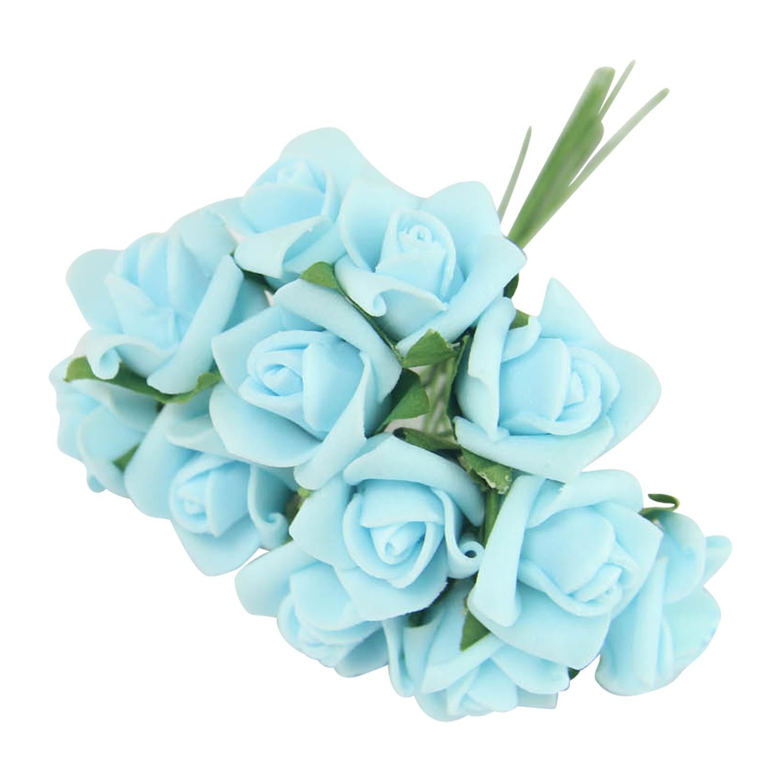 Bundles of 12 Mini Foam Rose Bunches! Bulk Wholesale Artificial Flowers Craft[Baby Blue,1 Bunch]