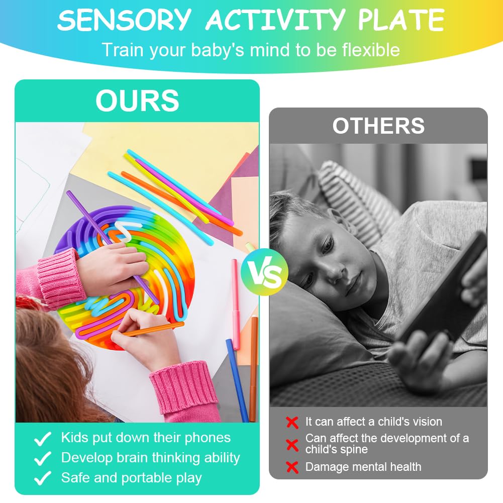 AUAUY Tablica do aktywności sensorycznej, silikonowa zabawka fidget, łagodząca stres, uspokajanie, skupienie, ADHD i autyzm, tablica sensoryczna z przenośną torbą i 13 strunami, dla dzieci od 3 lat i