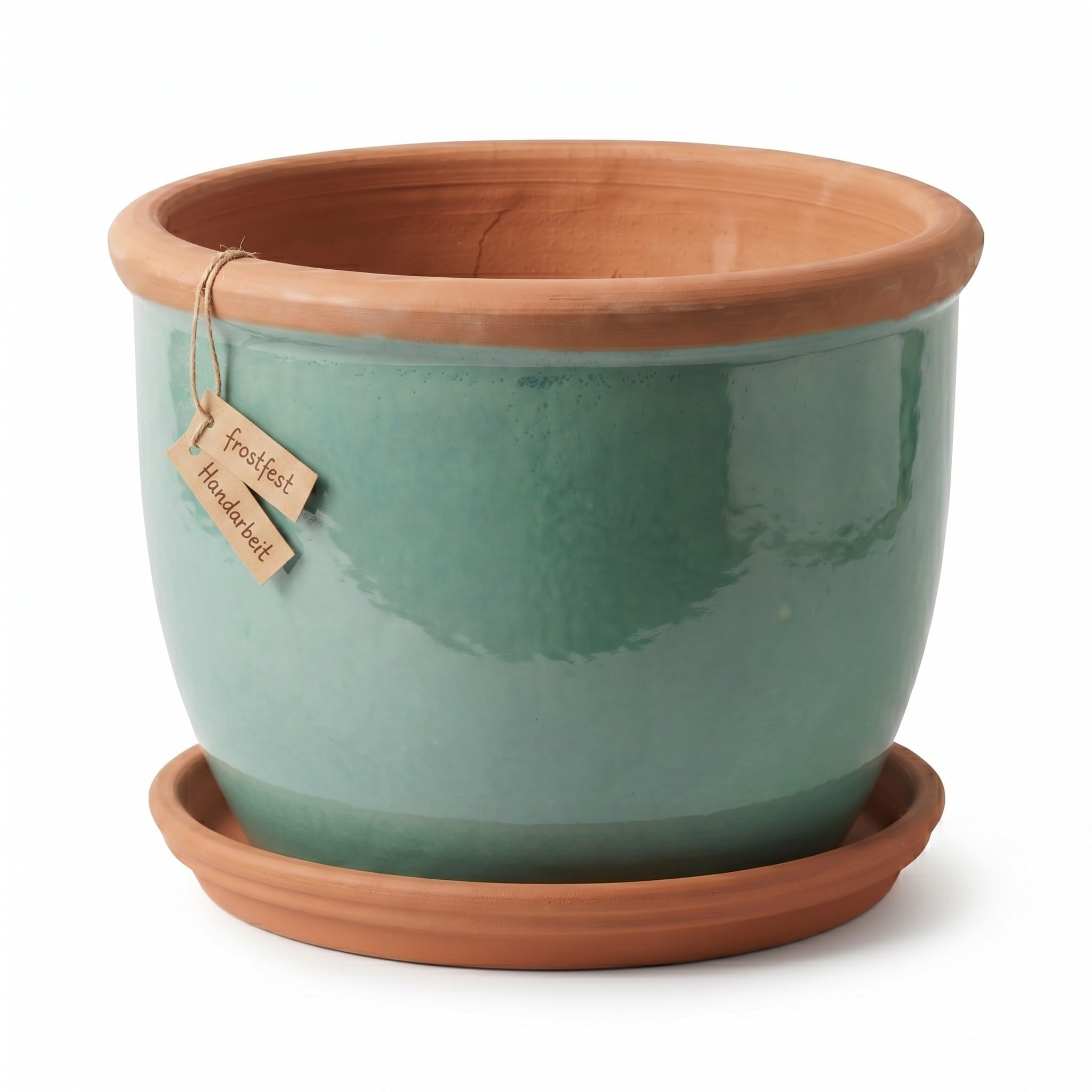 Teramico Set di vasi in ceramica con sottovaso, resistenti al gelo (verde, 45 cm x 34 cm)