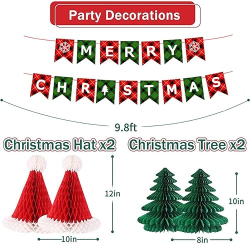 Miniatura 2 de Cartel y pompones de Feliz Navidad, abanicos de papel y faroles para Navidad, decoración de fiestas para Navidad, suministros de fiesta de Año Nuevo