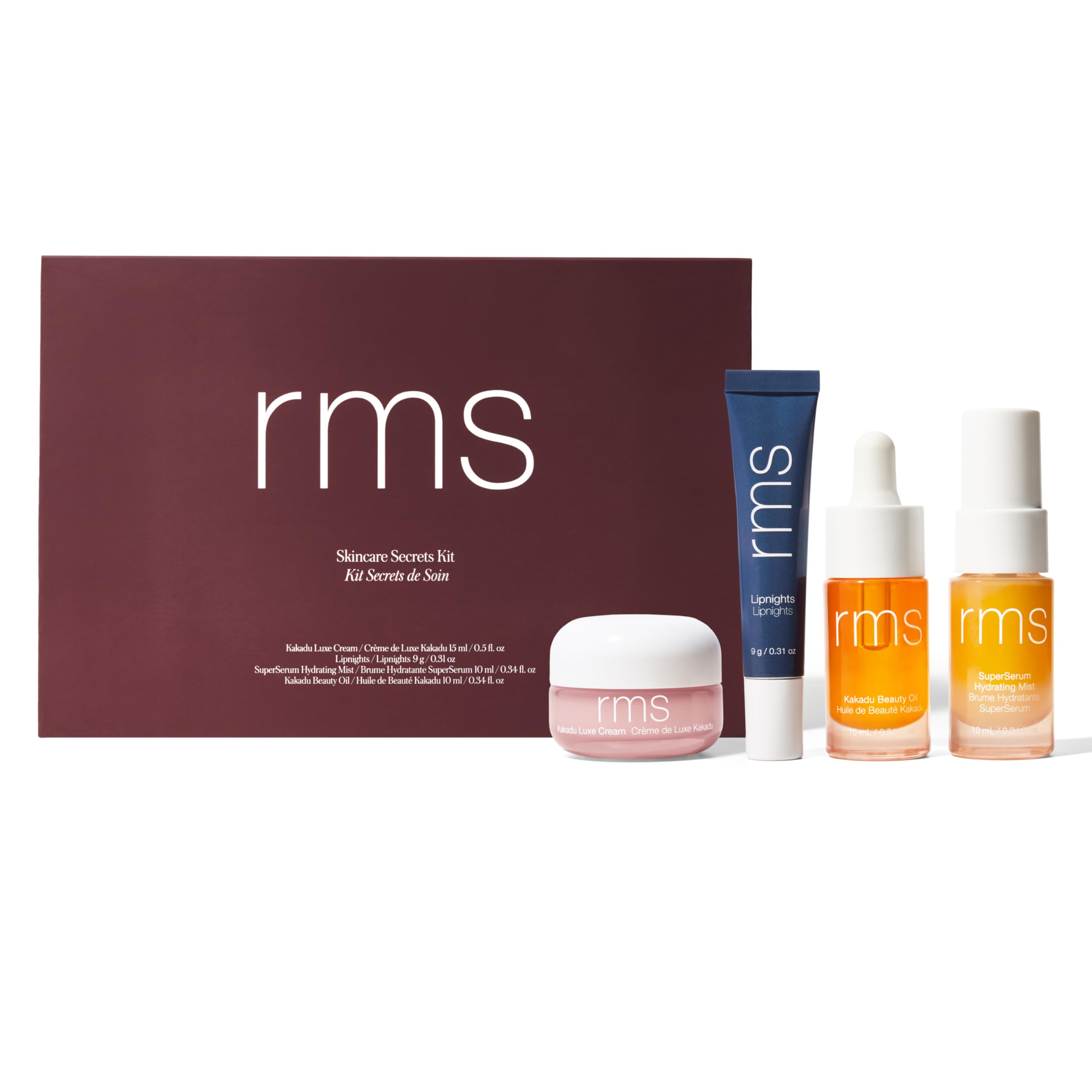 RMS BeautySkincare Secrets Kit - Skin Care Set Kakadu Beauty Oil, Kakadu Luxe Cream, SuperSerum Hydrating Mist & Lipnights Lip Mask, Beauty Present Sets