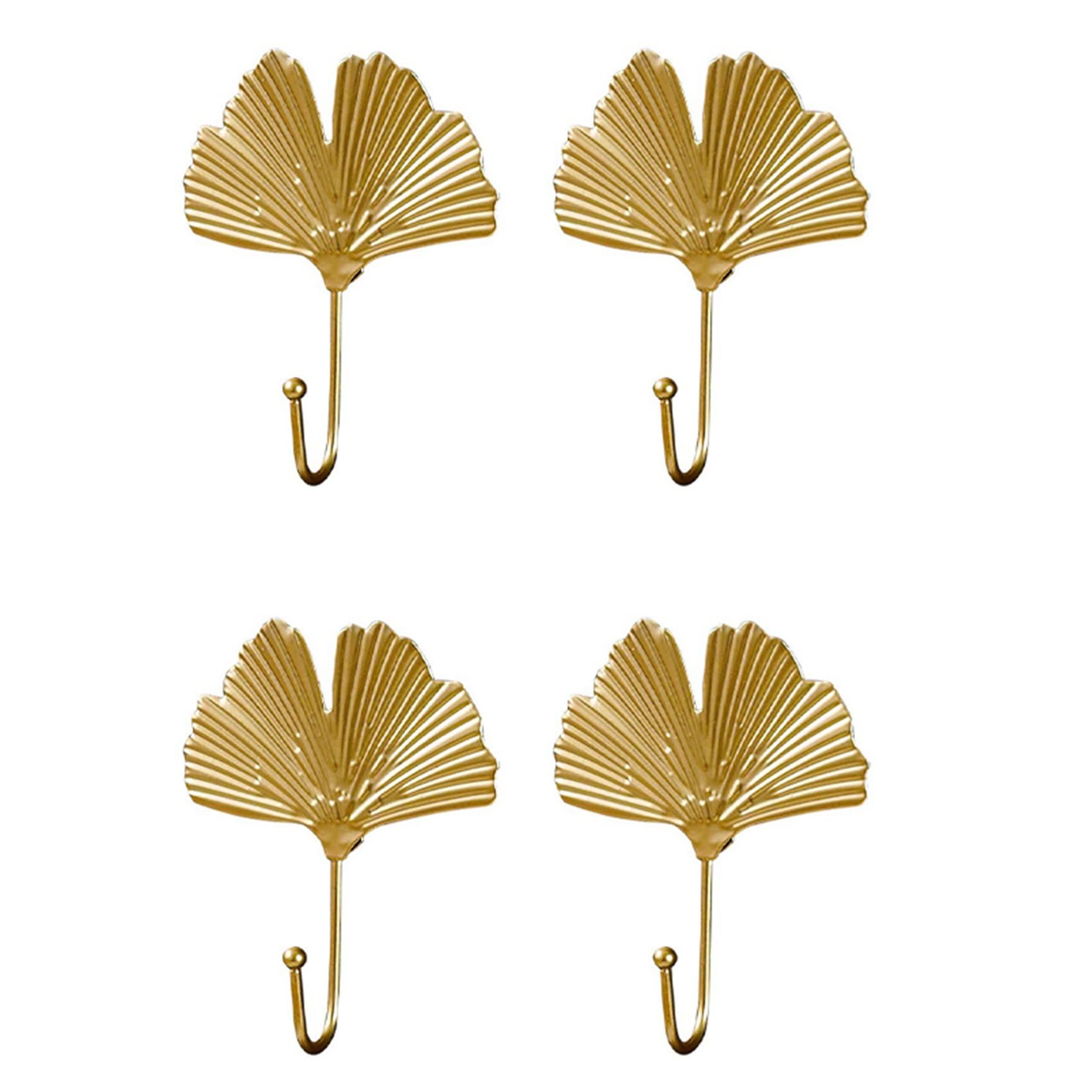 Vjsujehgy 2X Coat Hooks Gold Hanging Holder for Key, Decorative Leaves Metal Hooks Wall Mounted Hooks Hanger