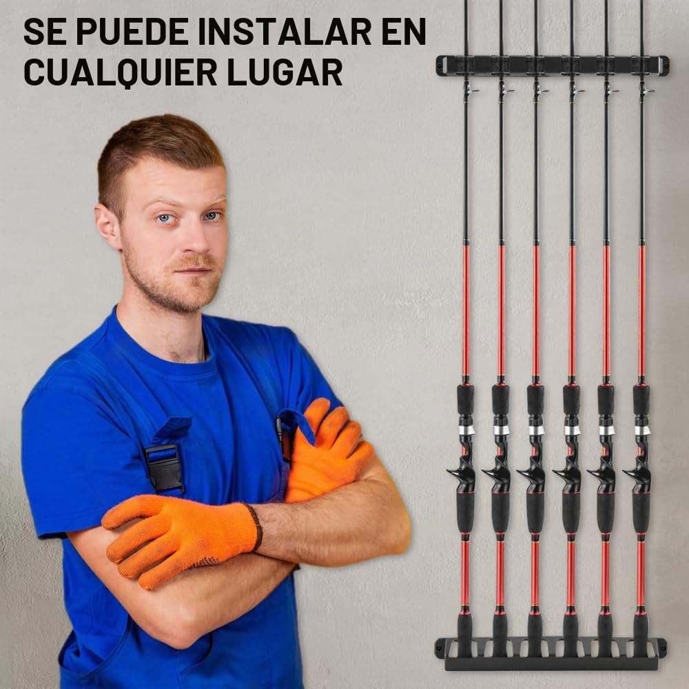 Soporte Cañas De Pescar Pared 12 Cañas, 2 Pares Soporte Vertical