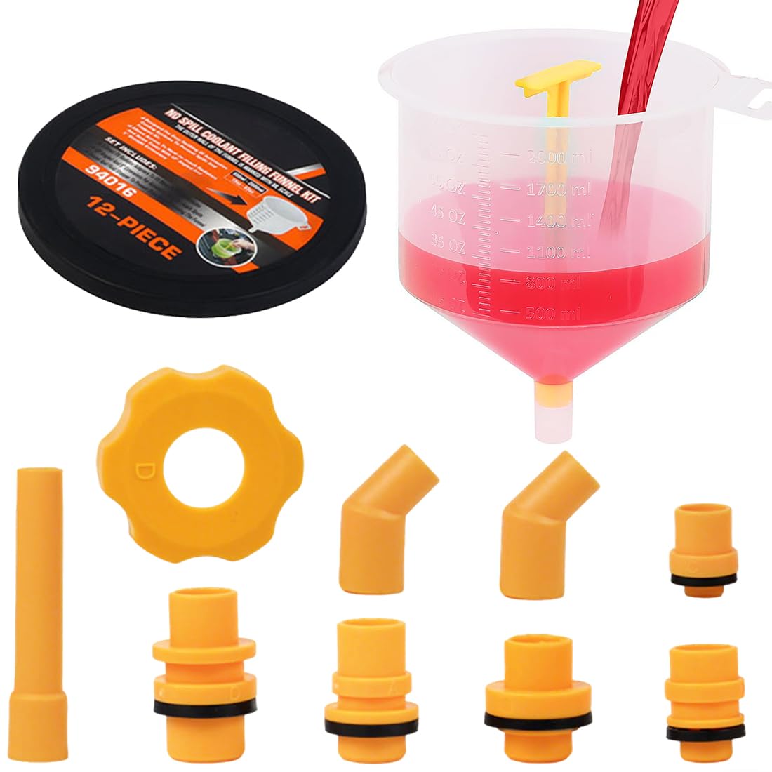 Kit Embudo de Llenado de Refrigerante Anti-Derrames 12 Piezas Universal para Radiador de Automóvil con Adaptadores Múltiples y Tubo de Extensión