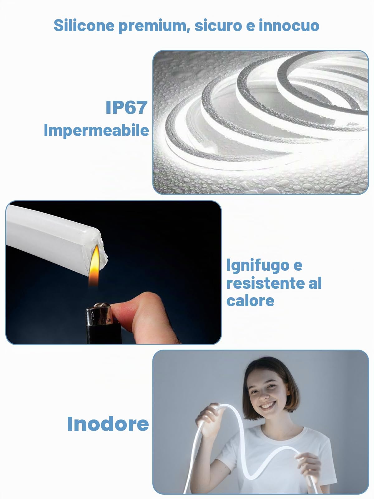 Striscia LED 10m Bianco Freddo 6500K IP67 Vero Silicone
