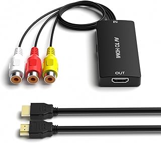 Dingsun RCA to HDMI Converter, AV to HDMI Adapter, Composite/CVBS/Video Audio Converter Support 1080P/720P for HD TV/Display/Projector/PS2/PS3/N64/Wii/STB/VHS/VCR/DVD/Blue-Ray Players etc.