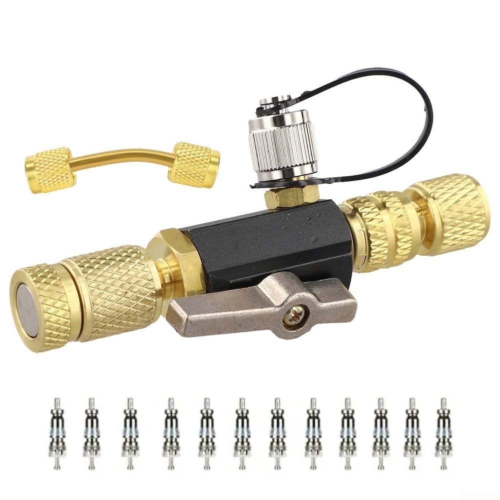 Estrattore professionale per valvole per sistemi HVAC con raccordi da 1/4" e 5/16" e 12 nuclei valvola compatibile con R410A R22 R12 R407C R404A R32