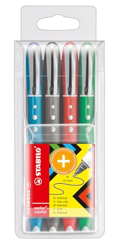 STABILO - Tintenroller - worker+ colorful - medium - 4er Pack - grün, rot, blau, schwarz