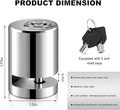 Miniatura 2 de Bloqueo de freno de disco para motocicleta, antirrobo, bloqueo de rueda de disco de seguridad con dos llaves, candado de freno de acero de aleación