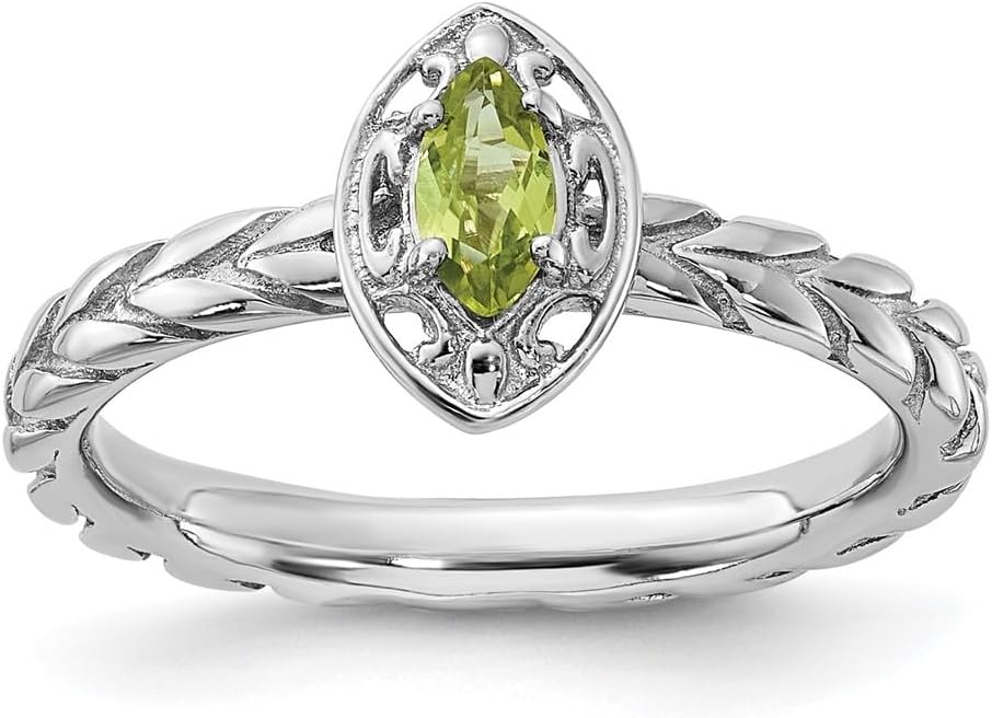 Diamond2Deal Sterling Silver Stackable Peridot Solitaire Ring Size 5 to 10