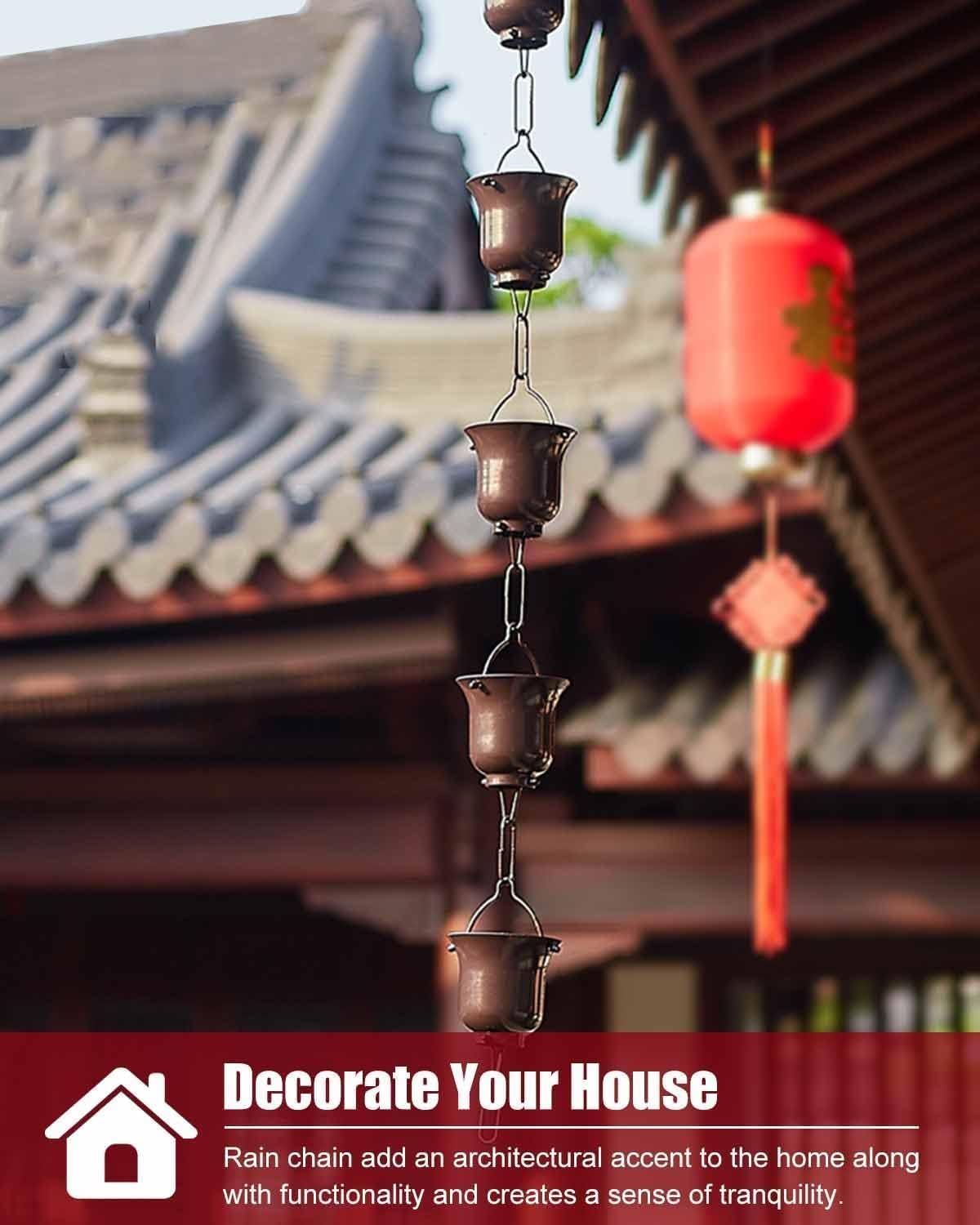 Rain Chains Aluminium Rain Chain Cups for Gutters, Japanese Rain Catcher Chain, Outside House Rainwater Chain, Home Decor Rain Chime(2.6m/8.5ft)