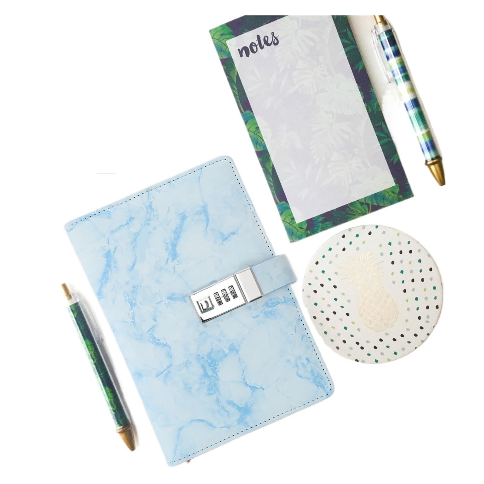 Notizbuch, liniert, Tagebuch, Notizbuch, Passwort-Aufzeichnung, Kraftpapier, Schreibzubehör, Haushaltsschloss, Tagebuch, Studentengeheimnis für Mädchen und Kinder, zum Lernen, Arbeiten (grün) (blau)