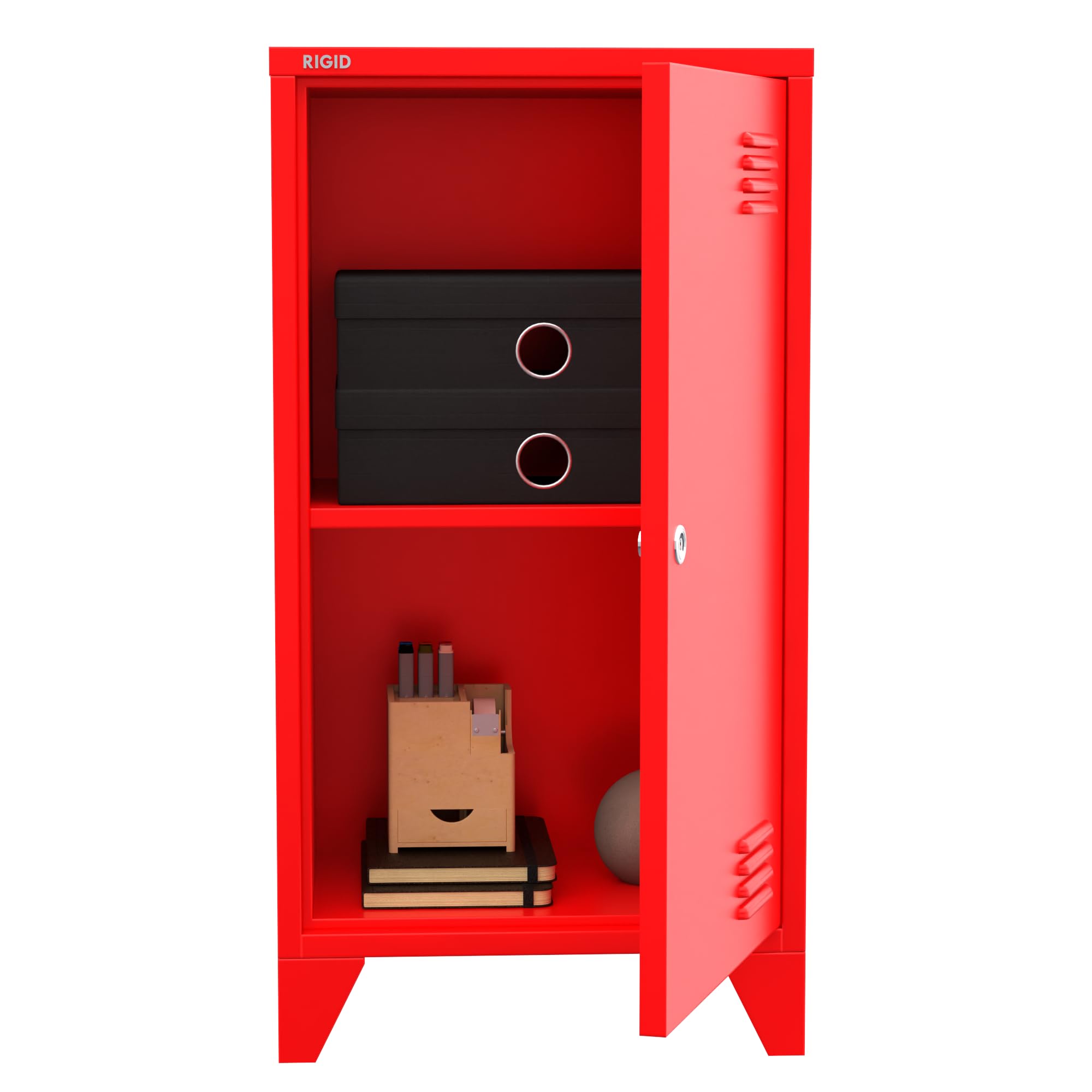 RIGID Mini Steel Locker with Lock and Key | Lockable Metal Storage File Cabinet for Home, School, Gym, Office, Garage | Durable Compact Organizer (Red, 30D x 40W x 68H CM) – Assembled