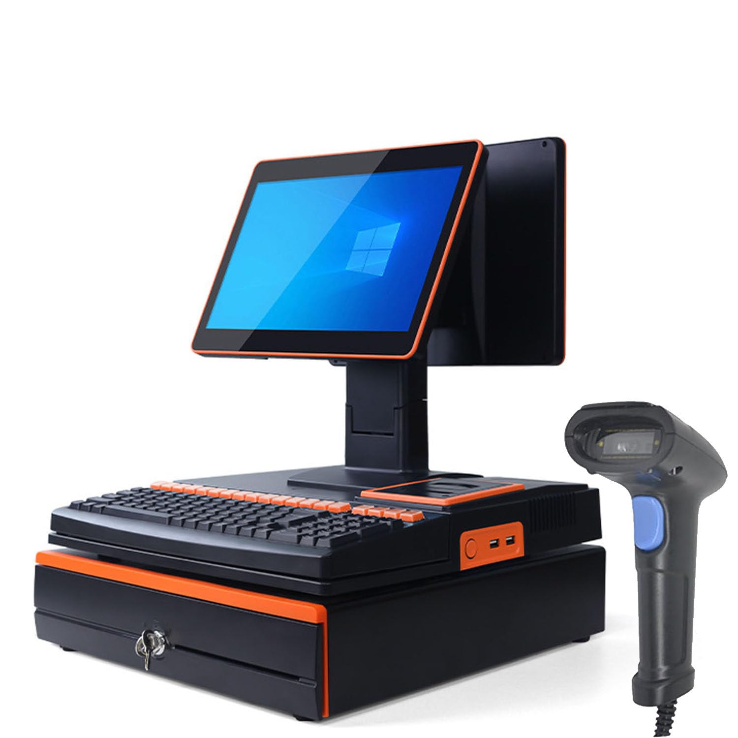 Caisse Enregistreuse Professionnelle,Moniteur Intelligent Portable, 15,6" Écran Tactile + Imprimante Thermique,Scanner Portable + Tiroir-Caisse,4G+128Go,Boulangerie/Épicerie Double