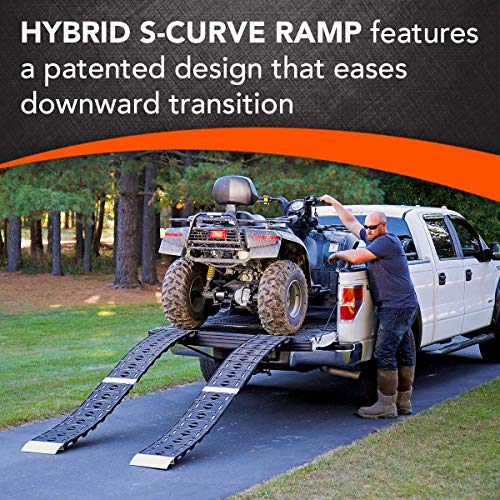 CARGOSMART 3092, Hybrid S-Curve Centerfold Ramp, For Use Easily And Safely Loading & Unloading Lawn Equipment, Motorcycles, ATVs, 750 Lb Per Ramp Capacity, Black 2-Pack