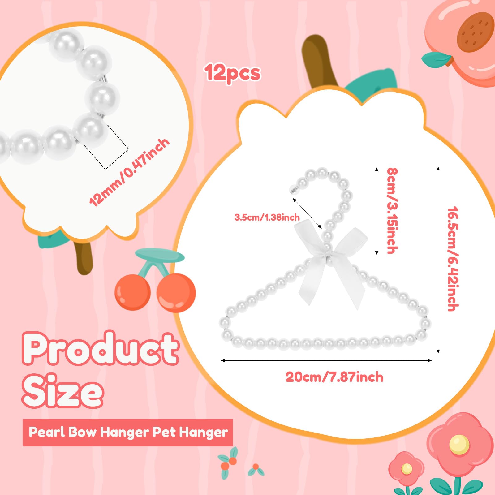 Lot de 12 cintres pour chiens, petites perles, nœuds, cintres, pour filles, garçons, tout-petits, chiens et chats (blanc, 12 pièces)